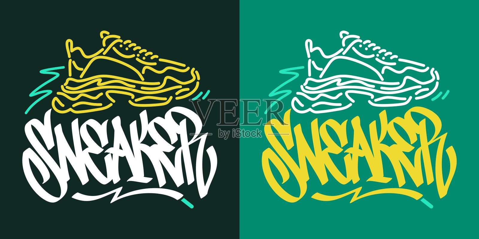 抽象的手写涂鸦风格字运动鞋矢量插图。印刷插图作为标志类型插画图片素材