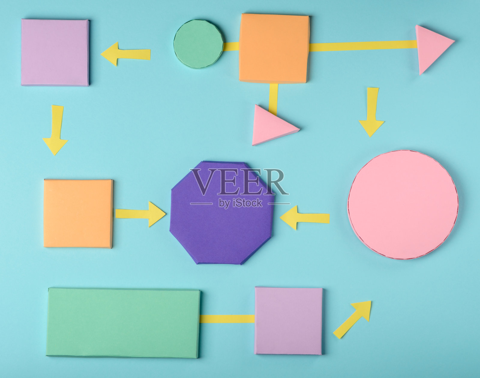 3D纸块和箭头。色彩斑斓的算法设计照片摄影图片