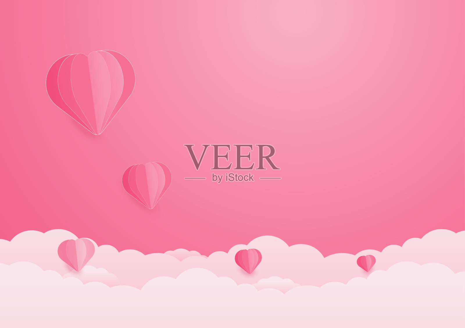 情人节的背景与心气球和云彩。照片摄影图片