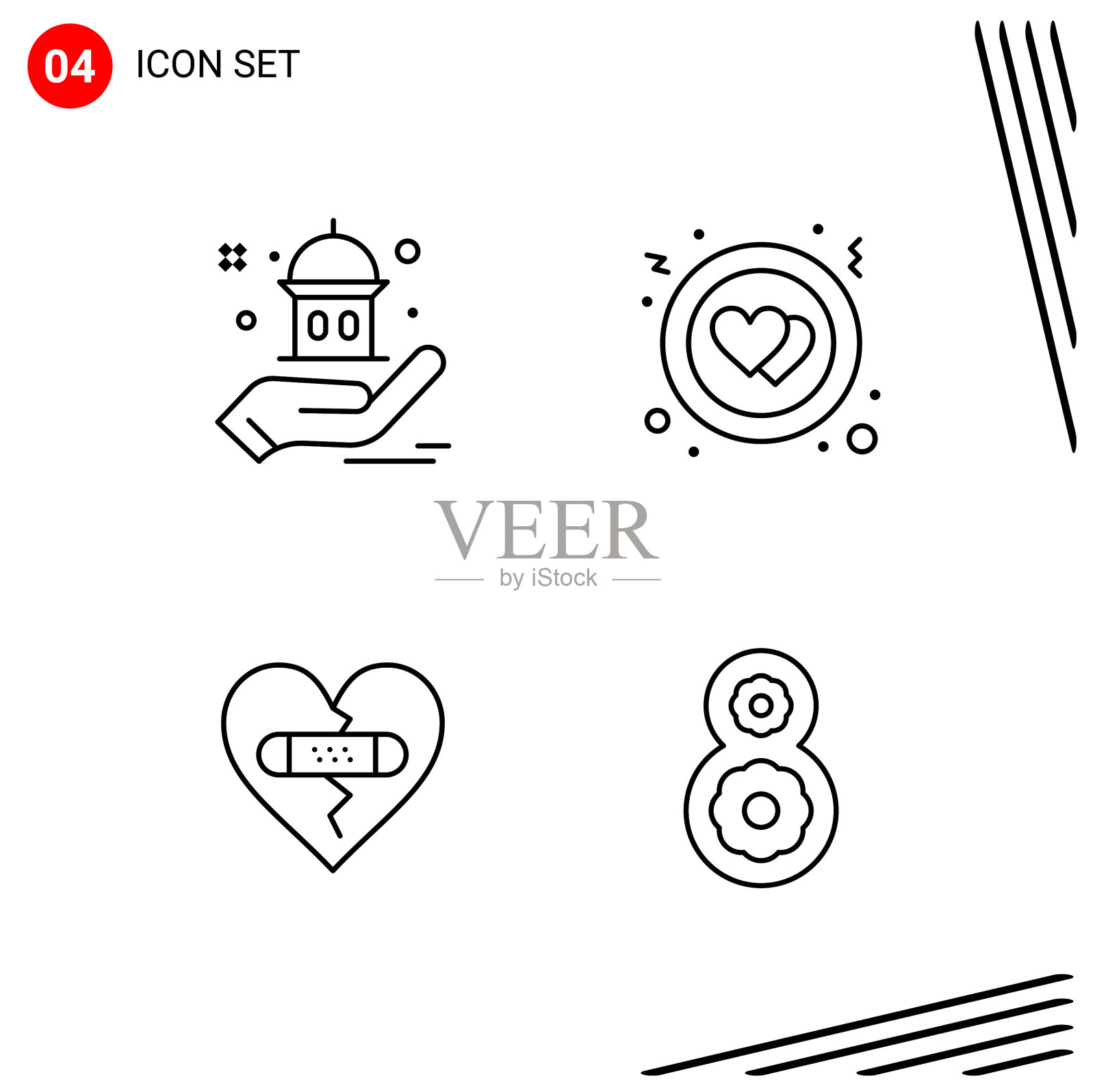 收集4个图标在线条风格像素完美图标素材