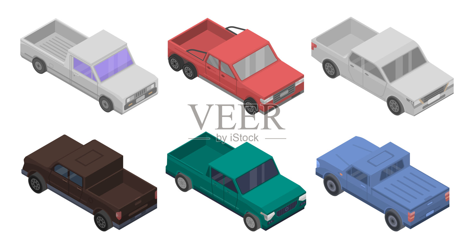 皮卡图标设置，等距风格插画图片素材