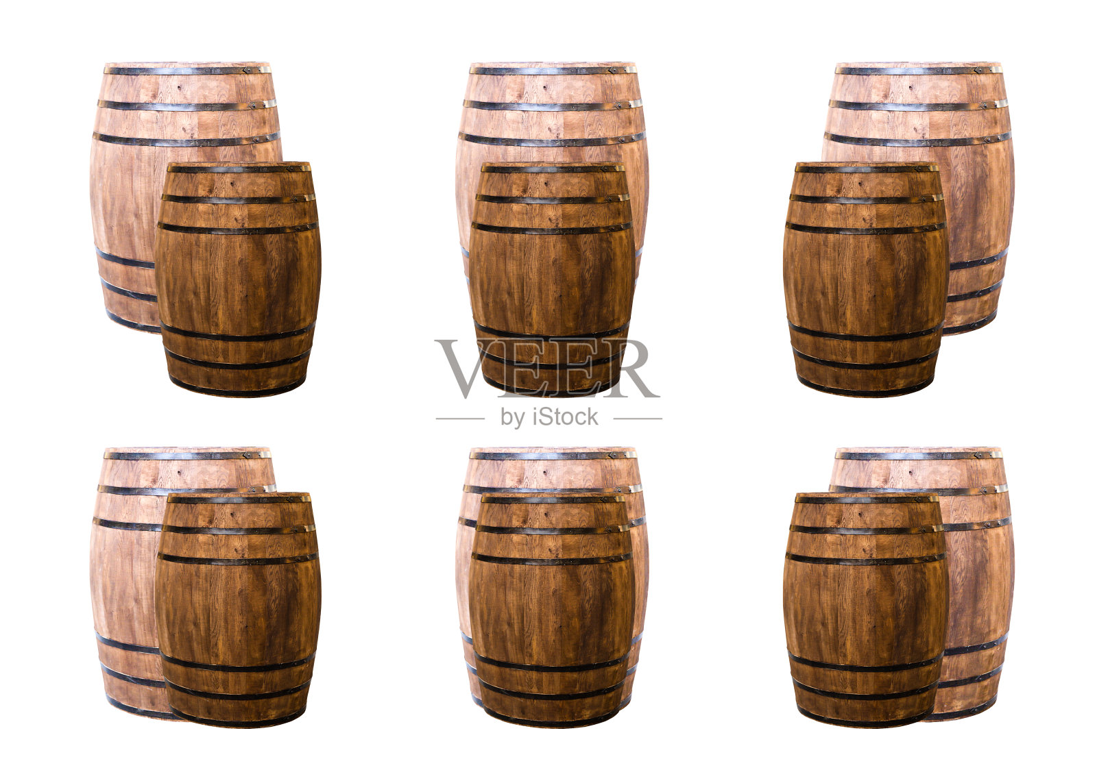 一套棕色橡木桶的背景透明桶在一个孤立的基础上照片摄影图片