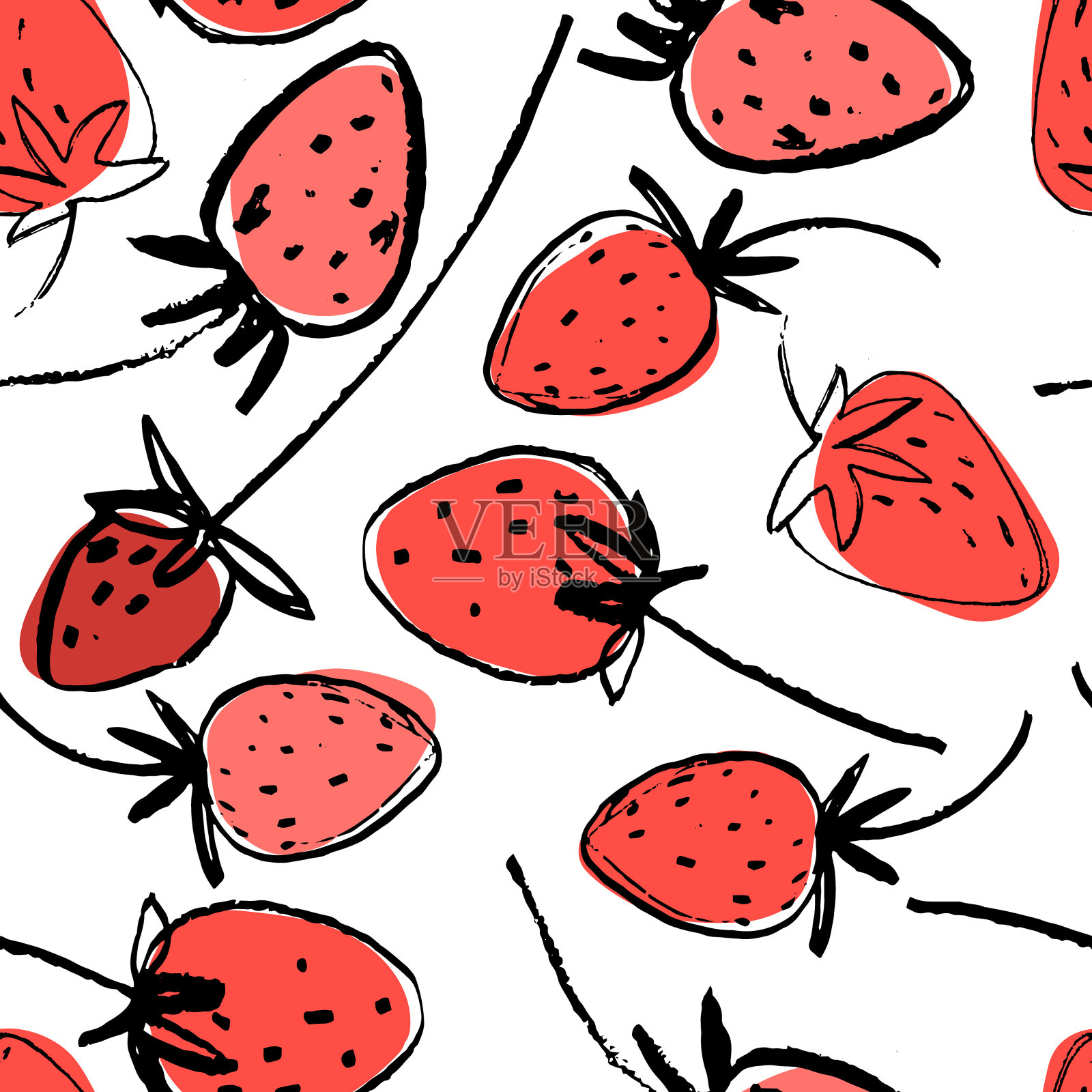 手绘草莓无缝图案插画图片素材