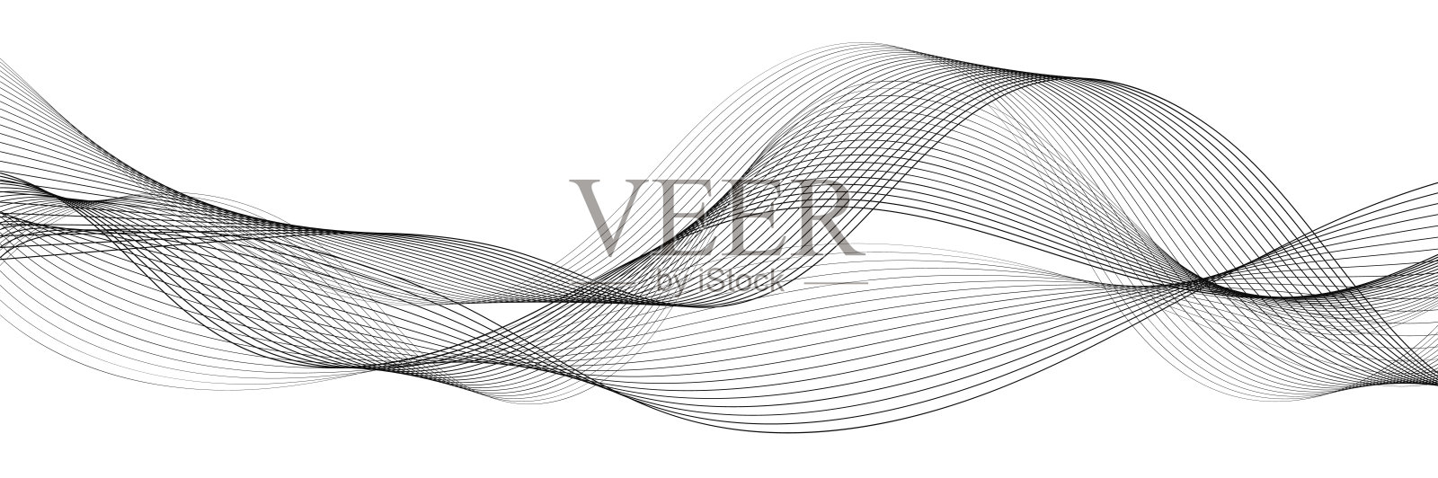 抽象的波浪元件设计。数字频率跟踪均衡器。程式化的线条艺术背景。矢量插图。使用混合工具创建波浪与线条。曲线波浪形线条，平滑条纹。插画图片素材