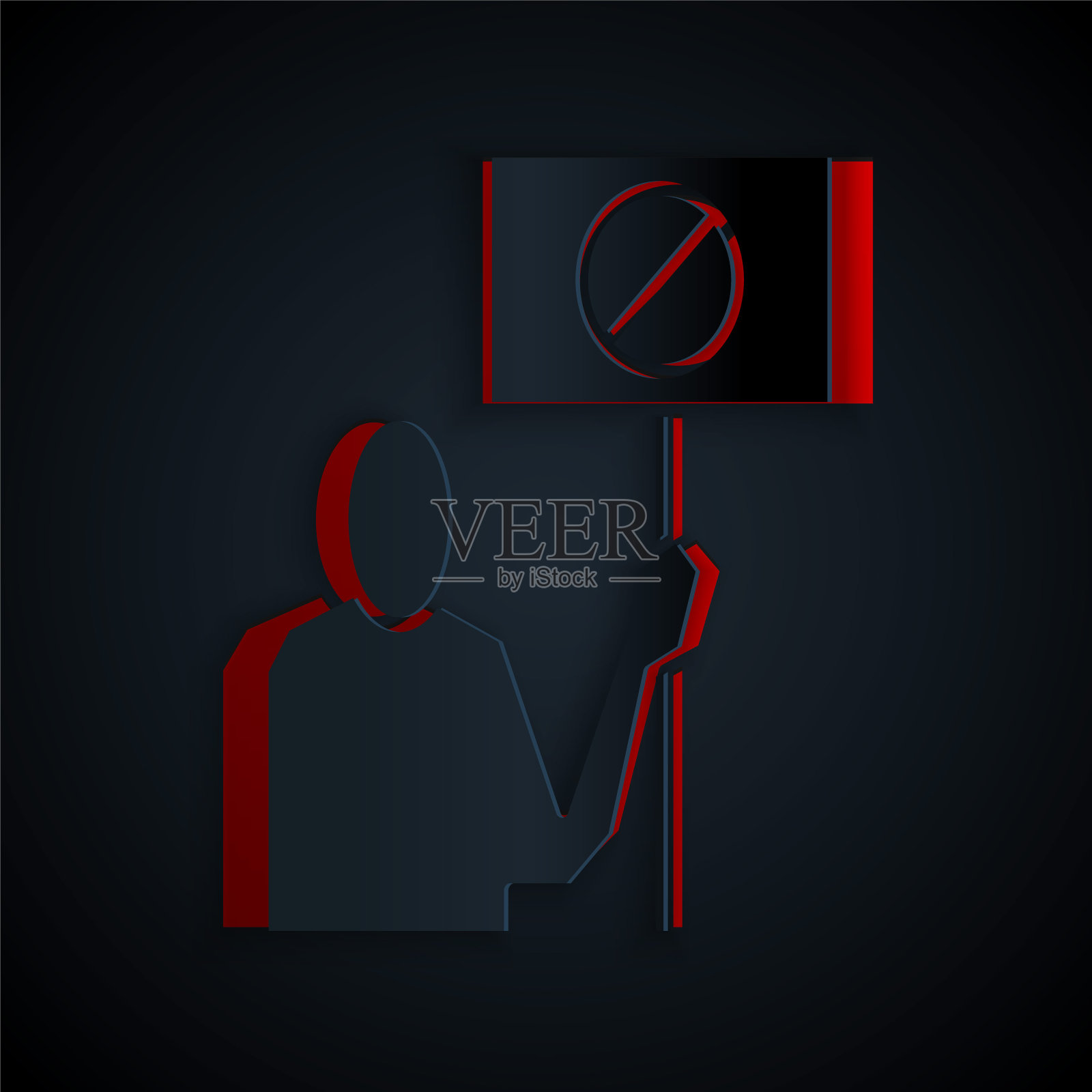 剪纸保护自然抗议图标孤立在黑色背景。地球保护，环境问题示范。纸艺术风格。矢量图插画图片素材