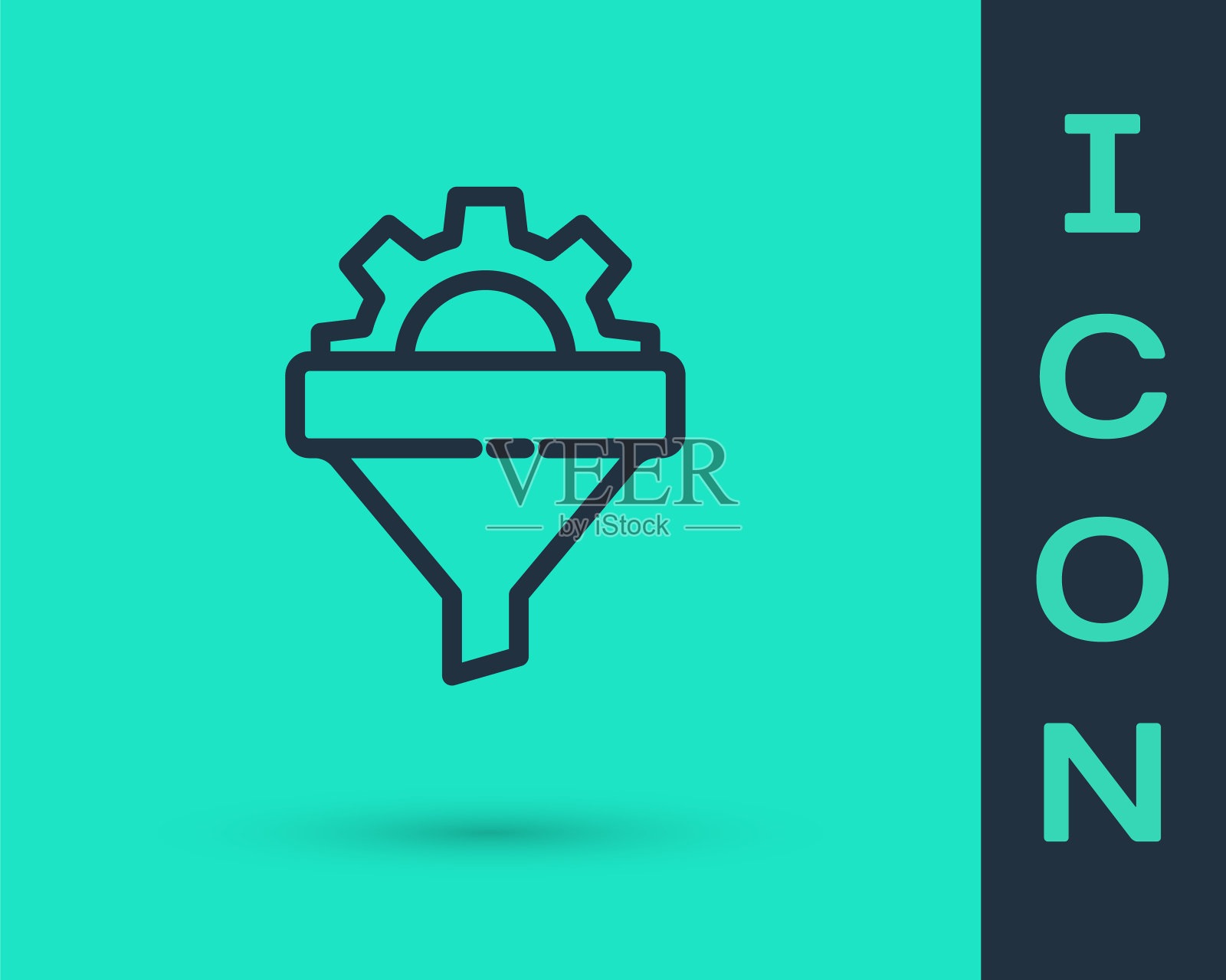 黑线销售漏斗与箭头营销和启动业务图标孤立在绿色背景。信息图表模板。矢量图图标素材