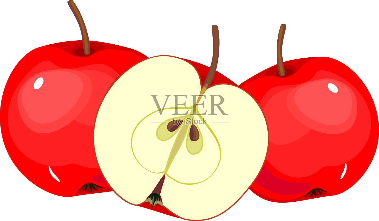 三个成熟的红苹果，整个的，在纵切面上孤立在白色背景上设计元素图片