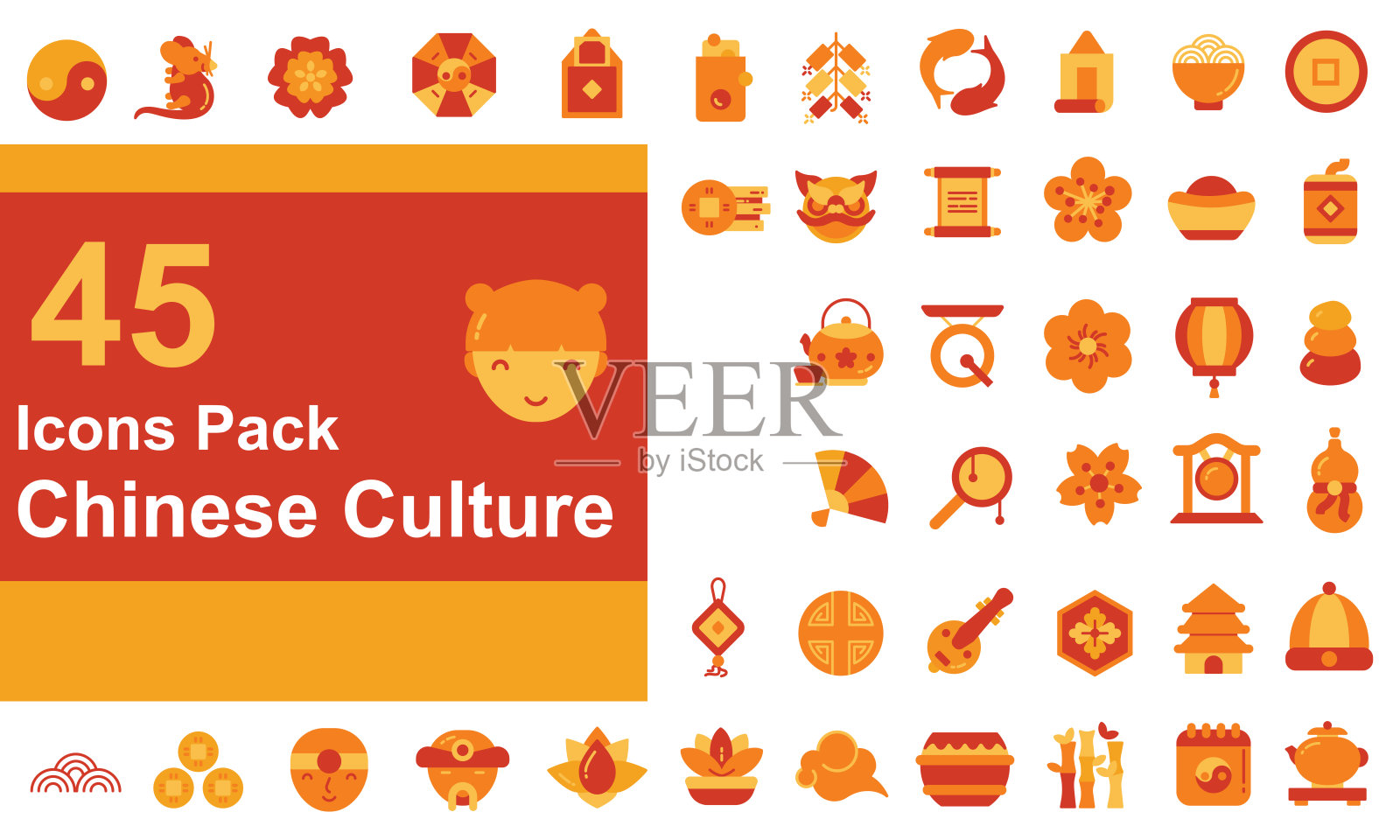 平面图标代表了中国文化插画图片素材