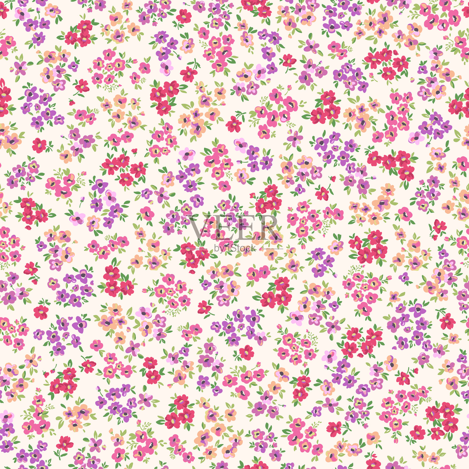 手绘的彩色花朵。矢量无缝模式插画图片素材