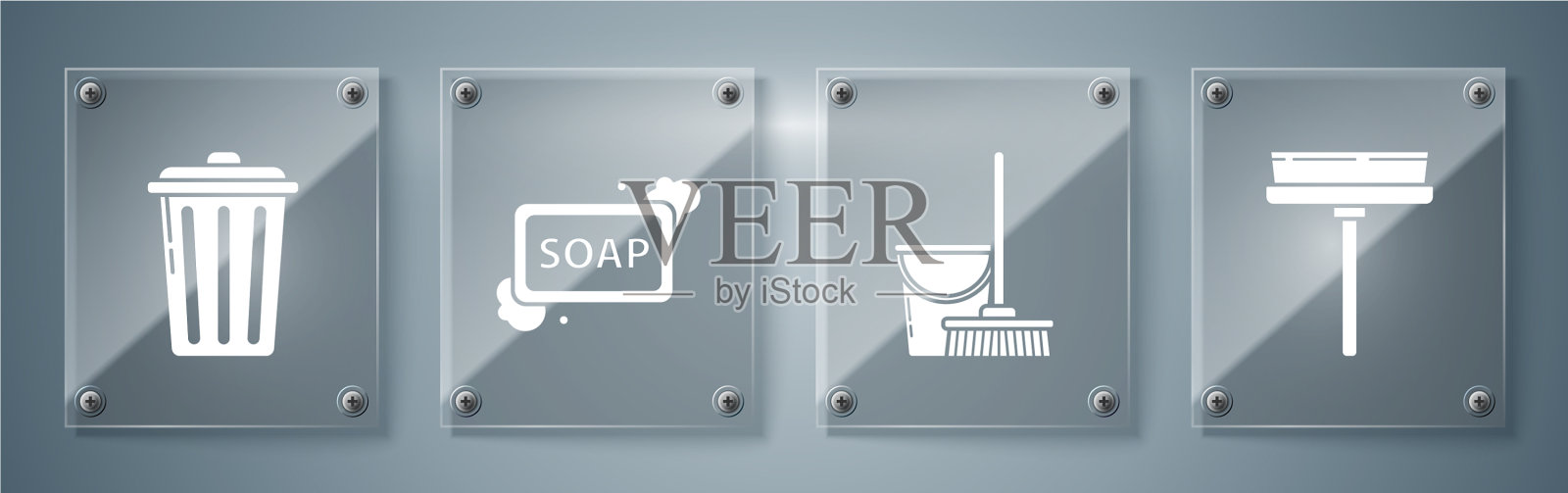 设置胶刮板、刮刀、拖把和斗杆图标素材