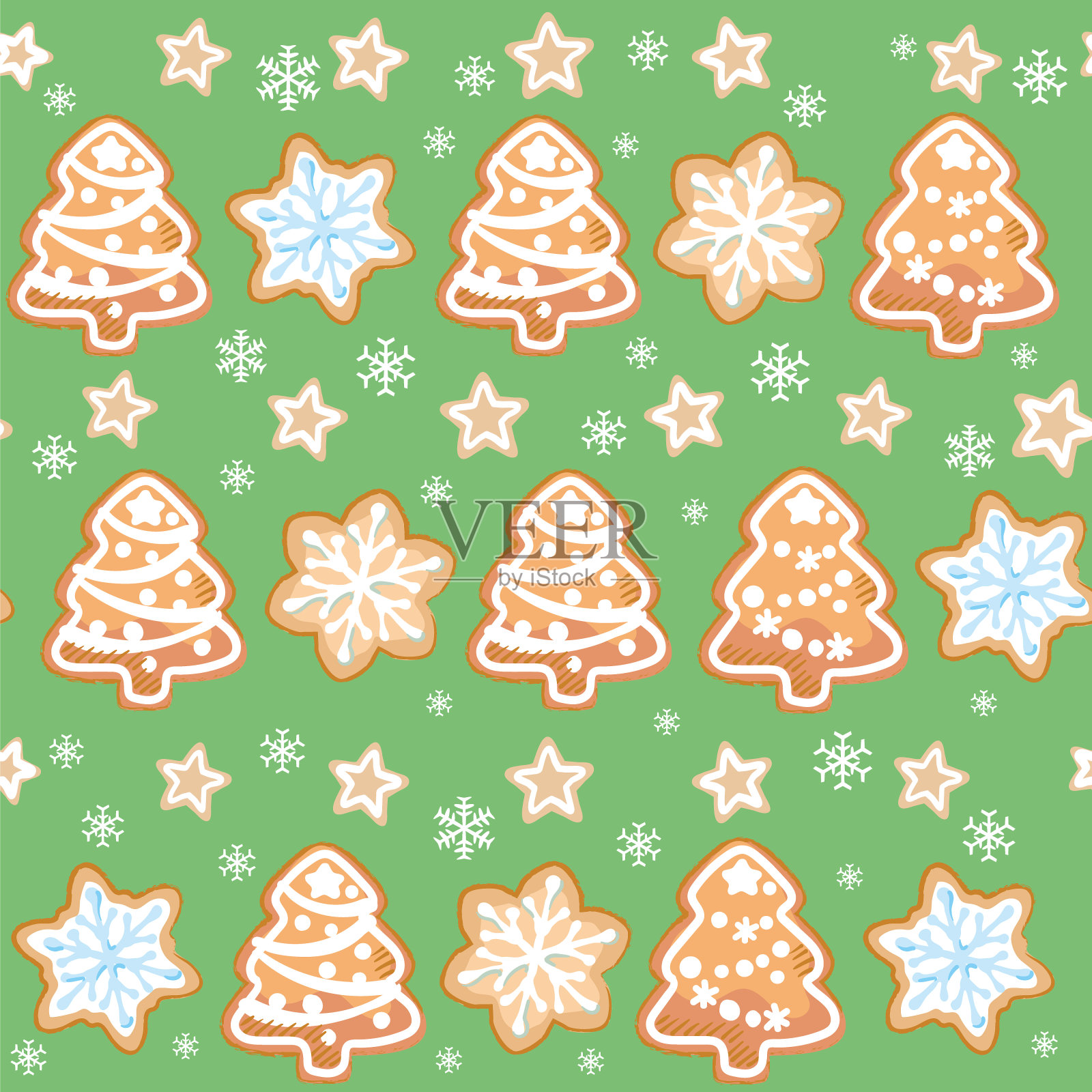 无缝背景与圣诞饼干。矢量模式。插画图片素材