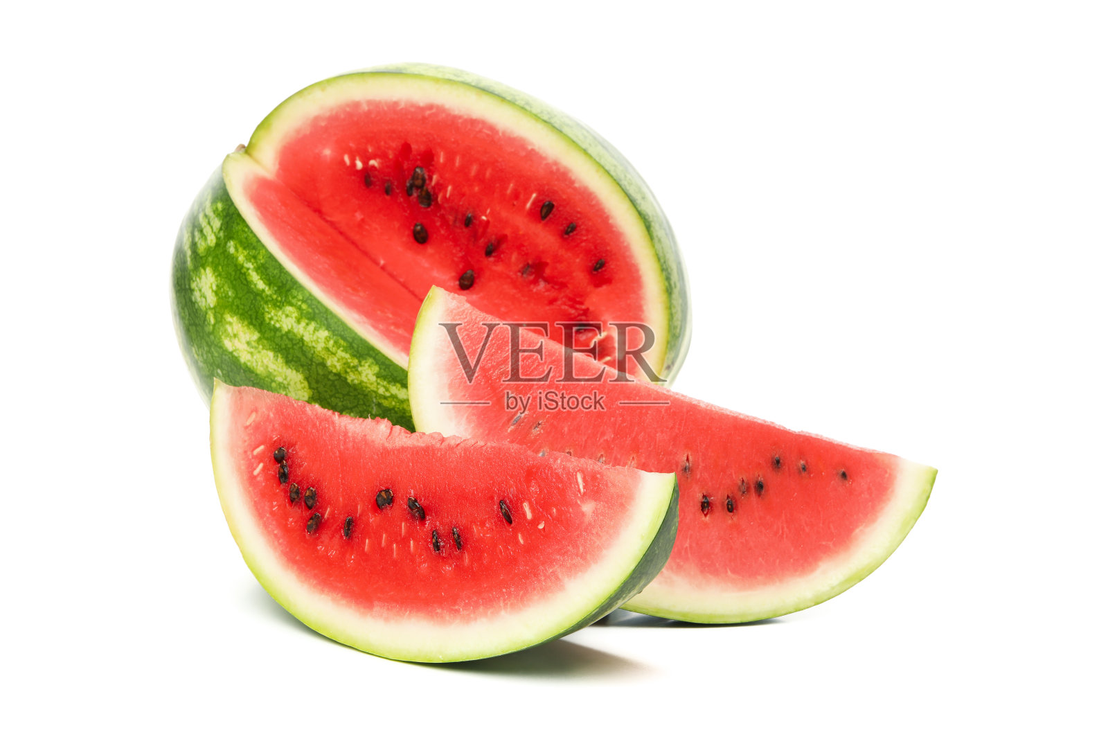 新鲜西瓜孤立在白色背景。夏天的水果照片摄影图片