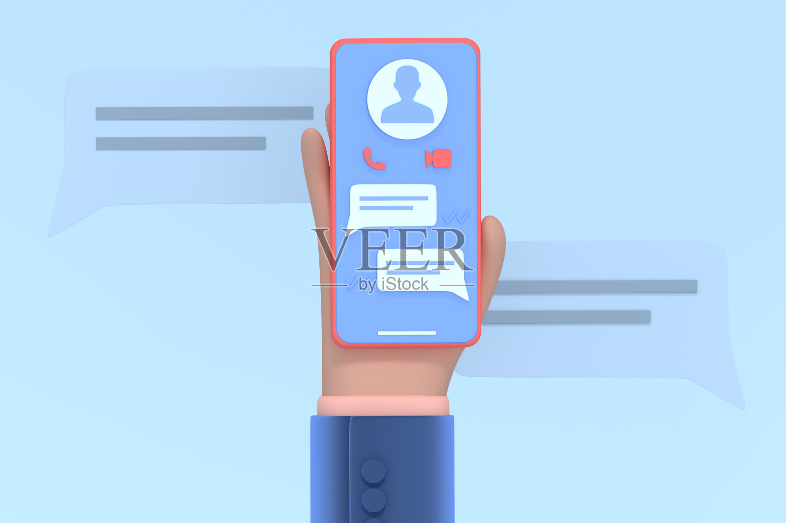 3d渲染智能手机与移动聊天应用程序。照片摄影图片