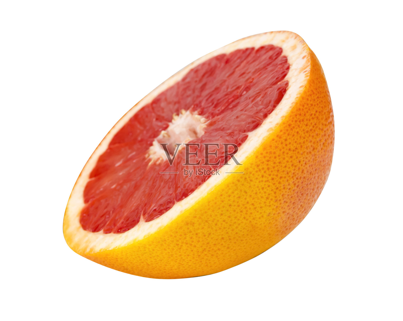 在白色背景上孤立的减半葡萄柚侧视图。皮。橙的，红的，柑橘的，酸的。特写镜头。细节照片摄影图片
