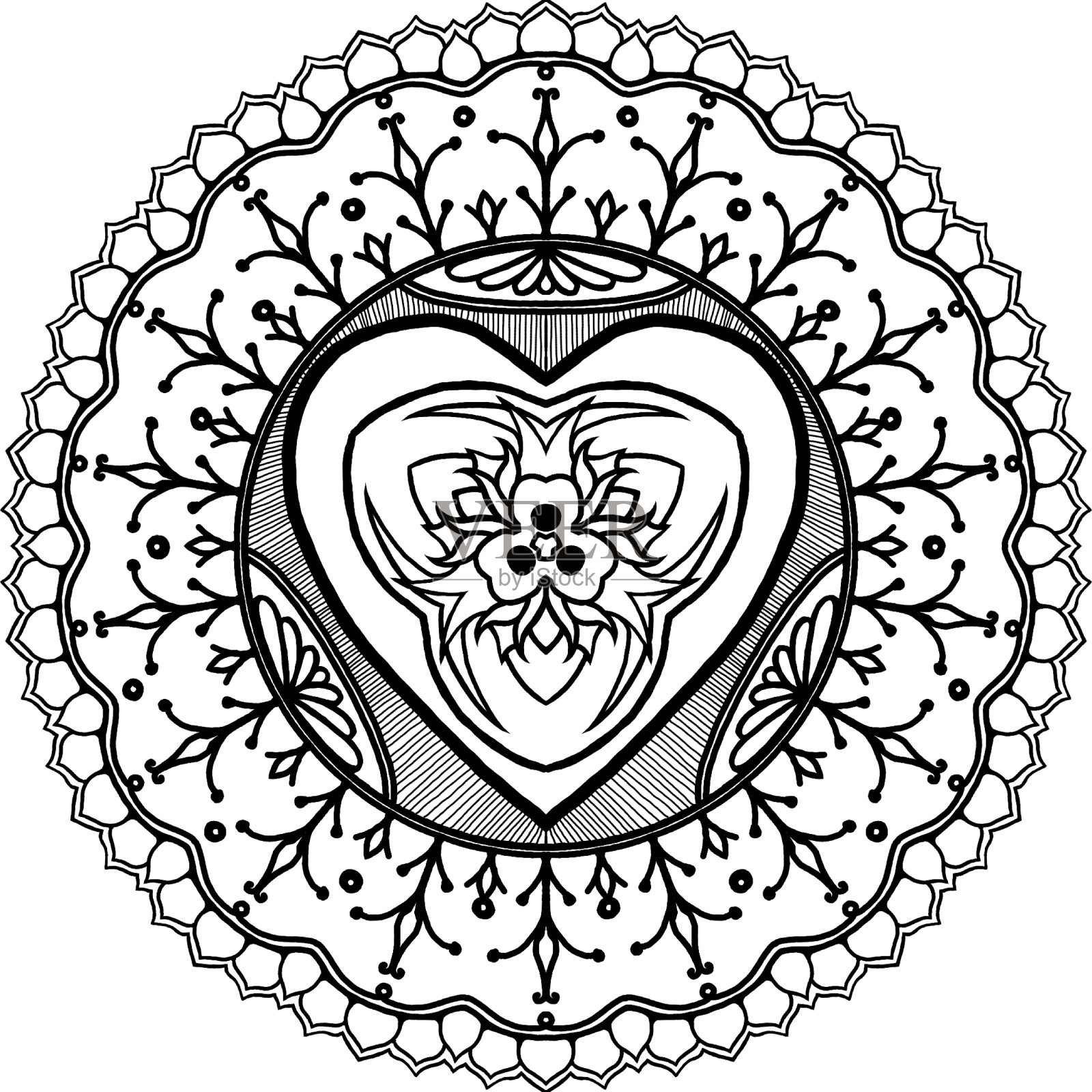 矢量手画曼荼罗线艺术插画图片素材