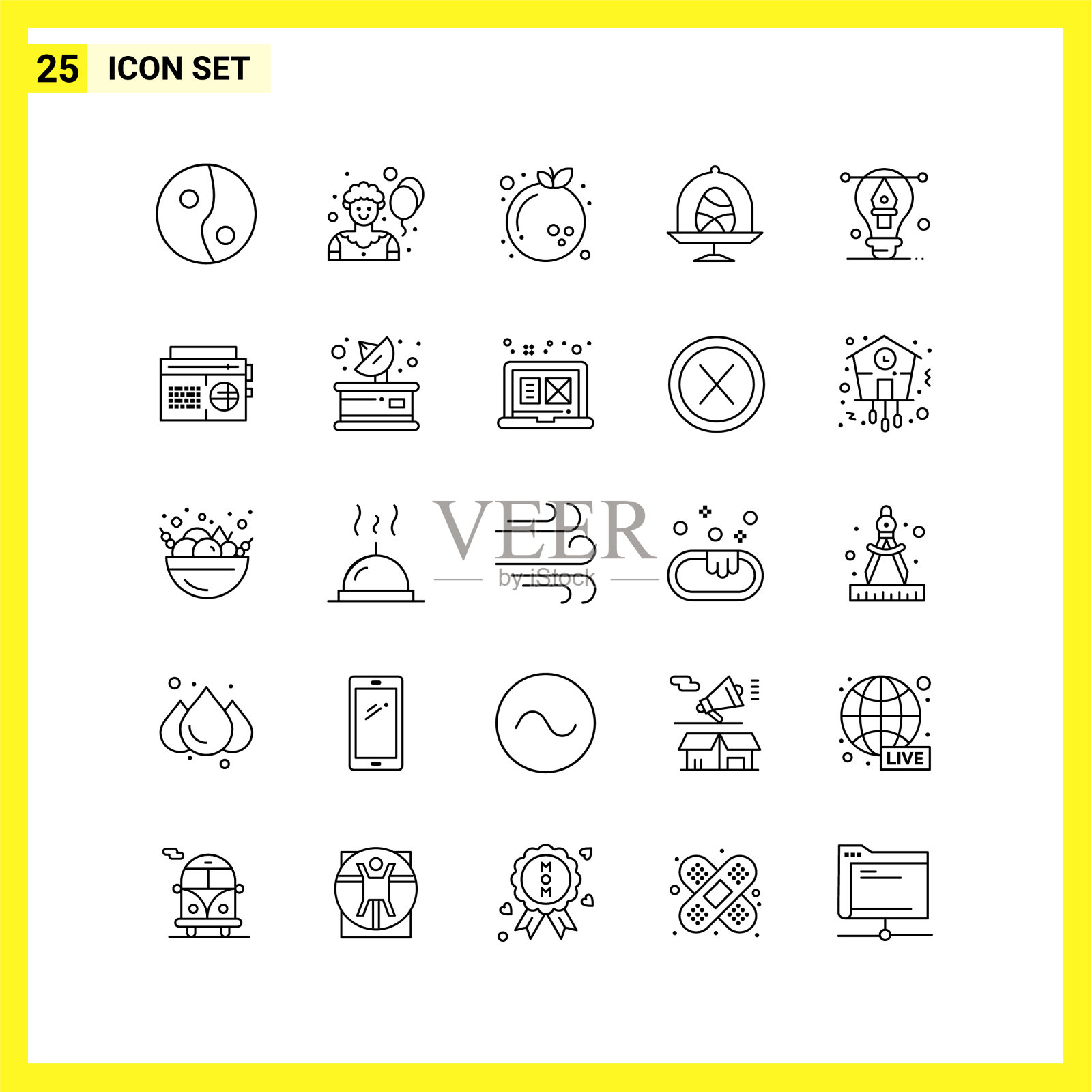 图标设置简单的线条符号大纲上签名图标素材