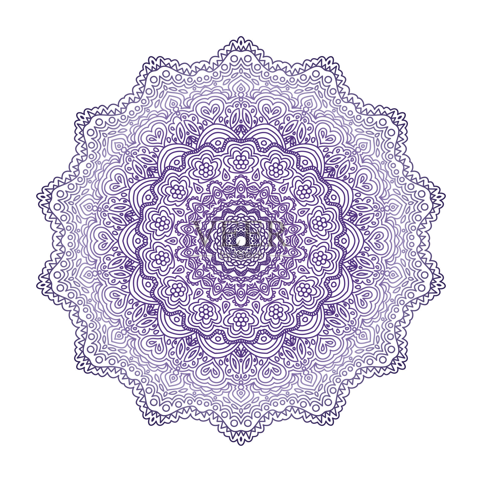 花曼荼罗在民族风格的白色背景。圆花曼陀罗在白色孤立的背景。摘要印度点缀。具有民族东方风格的装饰装饰。彩色书页面。插画图片素材