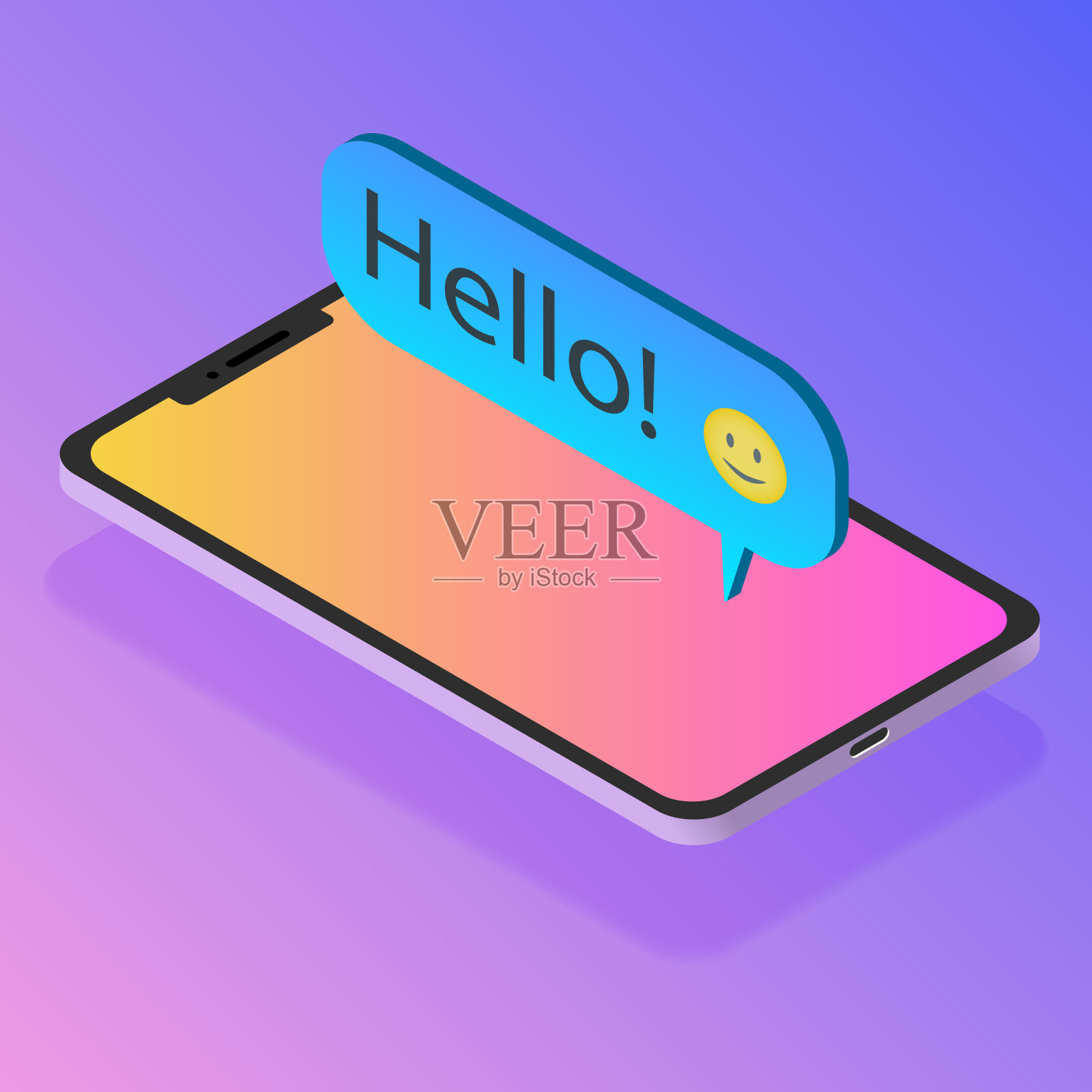 带有短信的等距智能手机设计模板素材