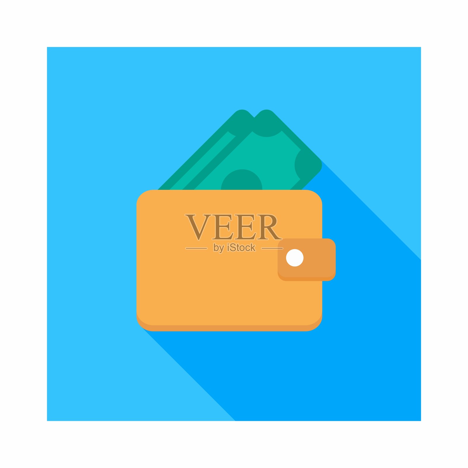 钱包，支付现金-蓝色图标和美元图标矢量隔离。图标素材