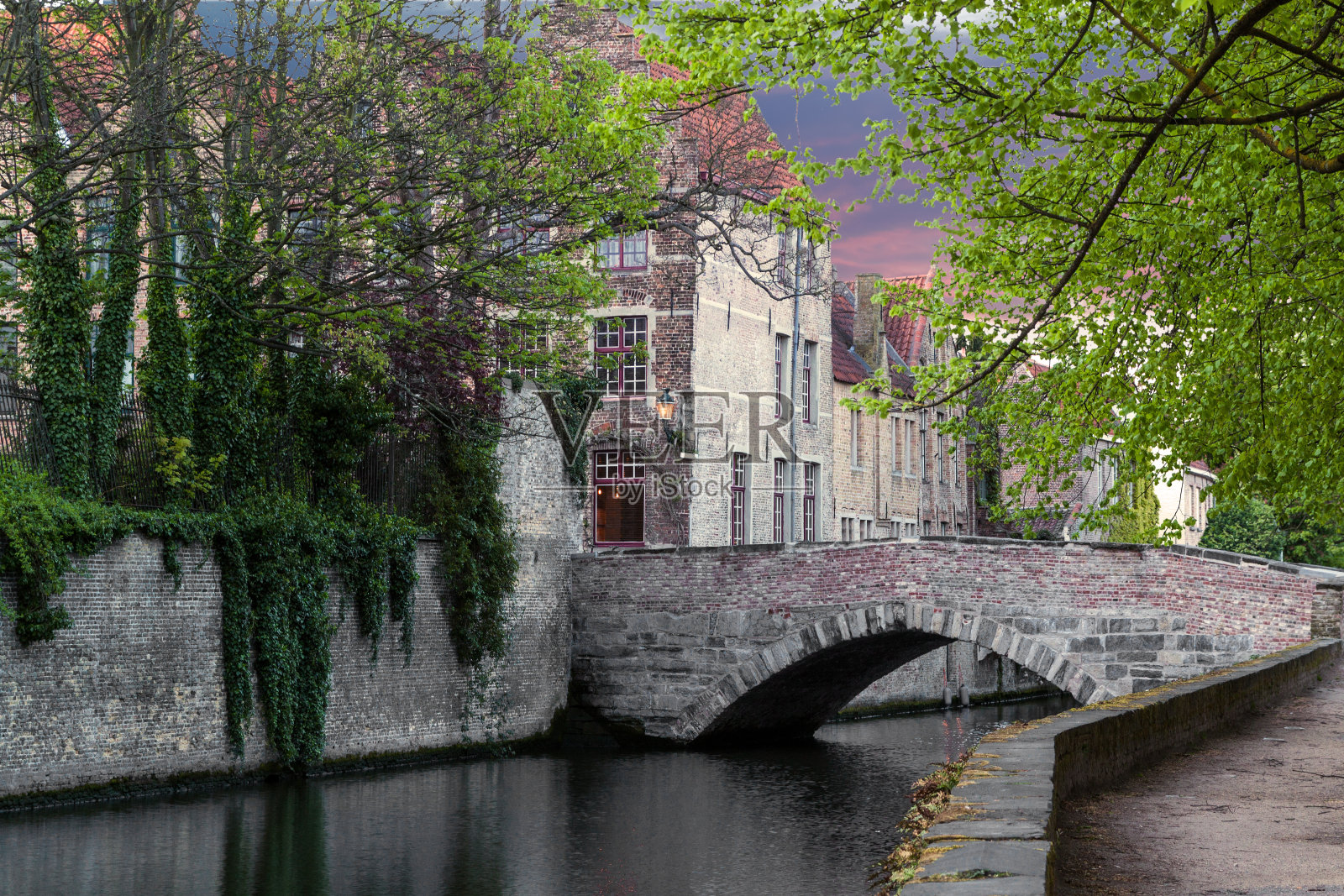 布鲁日的运河和大桥照片摄影图片