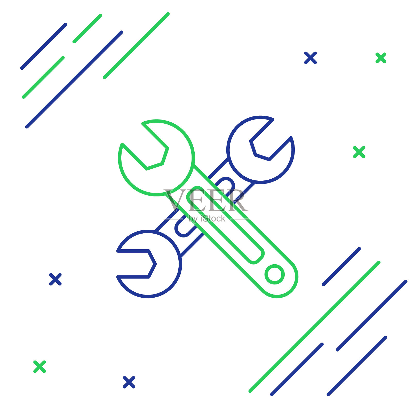 线扳手图标隔离在白色背景。扳手图标。色彩斑斓的轮廓的概念。向量插画图片素材