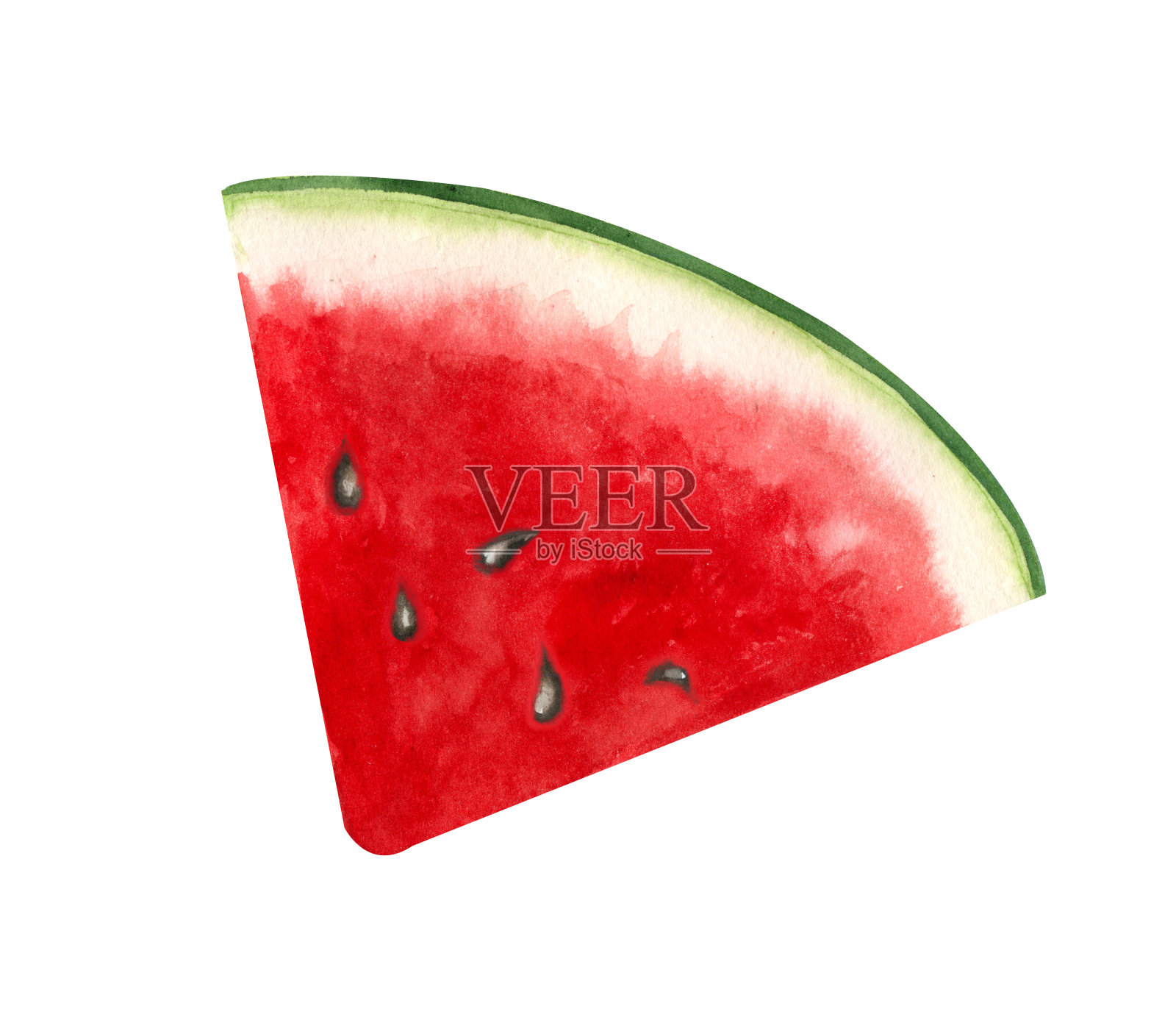 水彩西瓜切片。手绘的成熟的夏季热带水果孤立在白色的背景设计元素图片
