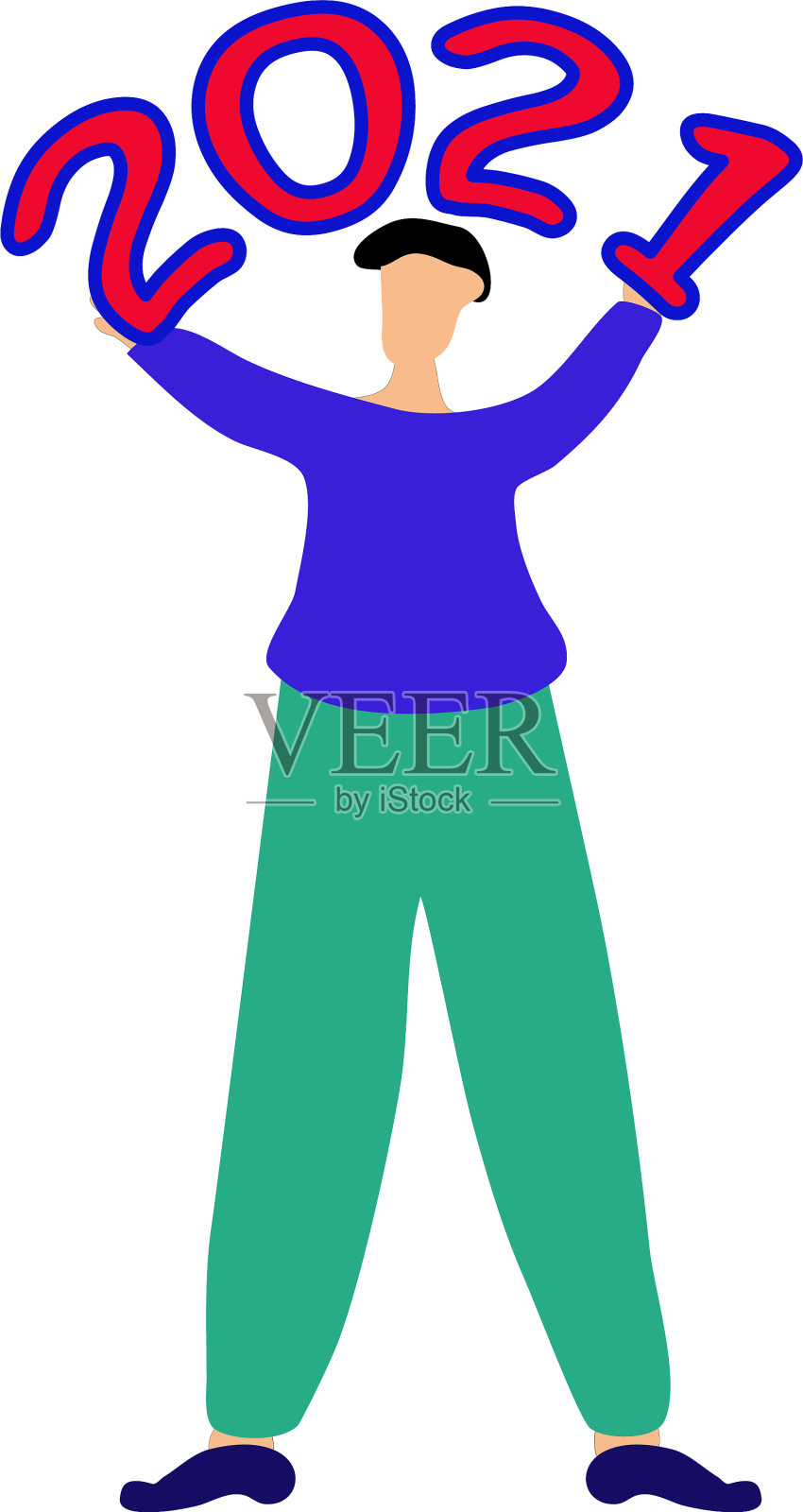 男子持有2021年概念新年插画图片素材