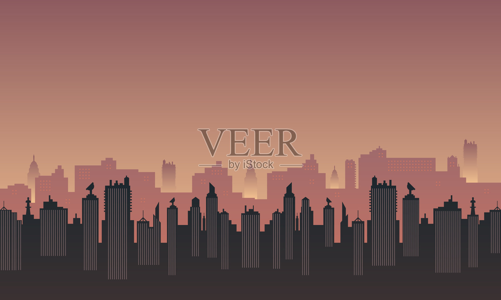 在下午勾勒出一个城市的轮廓插画图片素材