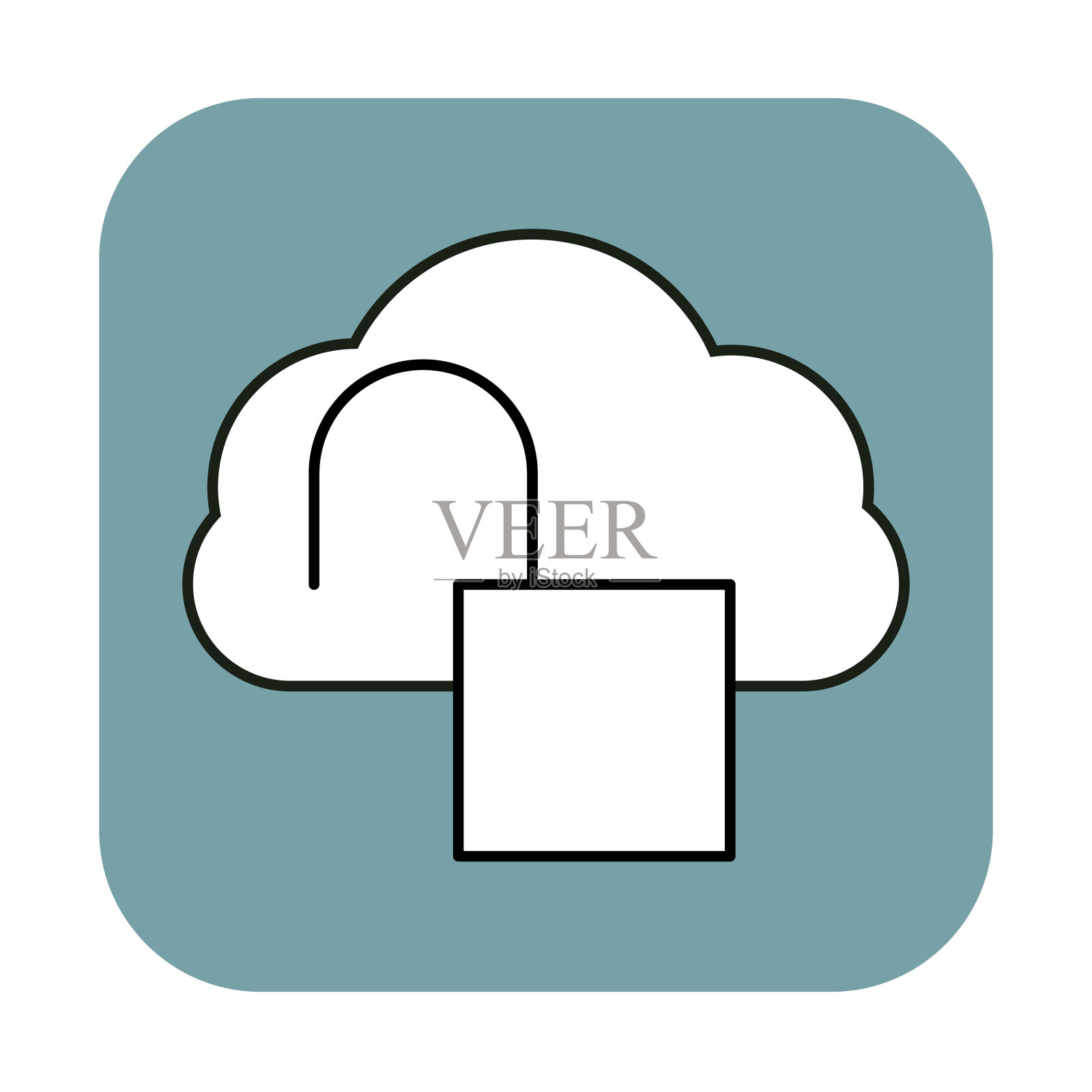 云形状与锁定在绿色背景，矢量插图插画图片素材