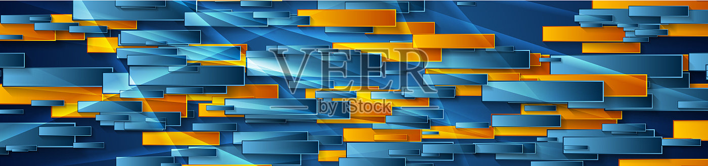 蓝色和橙色光泽的几何抽象横幅插画图片素材