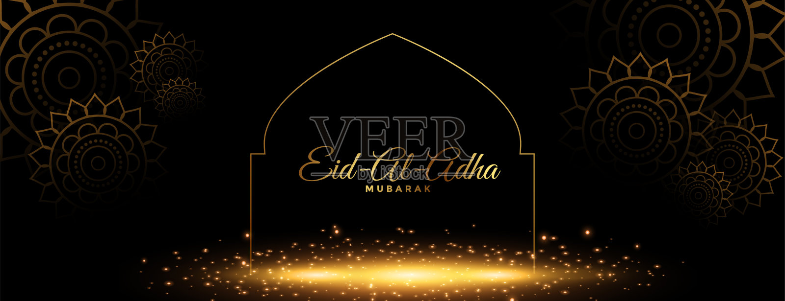 美丽的古尔邦穆巴拉克金色旗帜设计设计模板素材