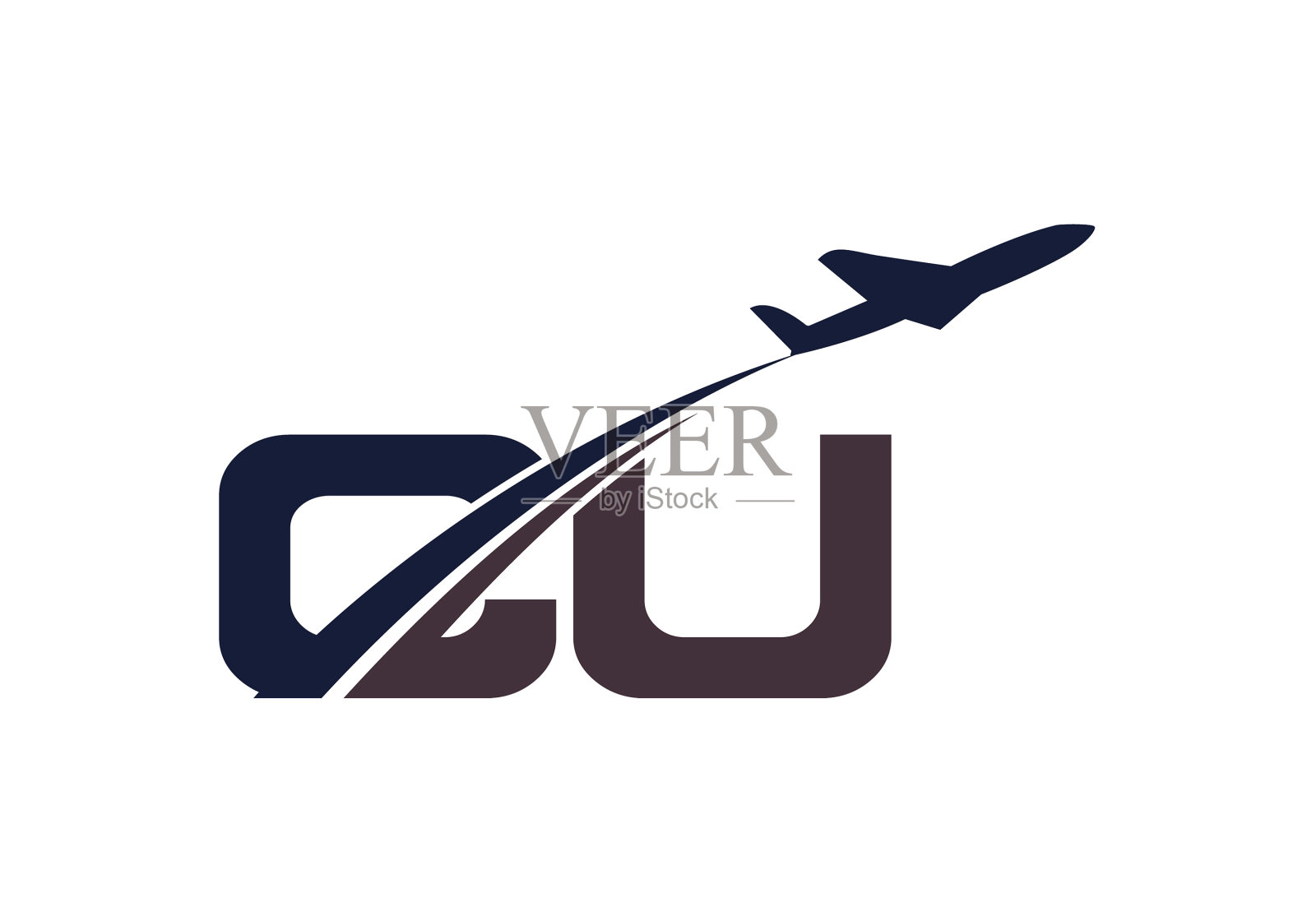 首字母c和u带有航空标志设计插画图片素材