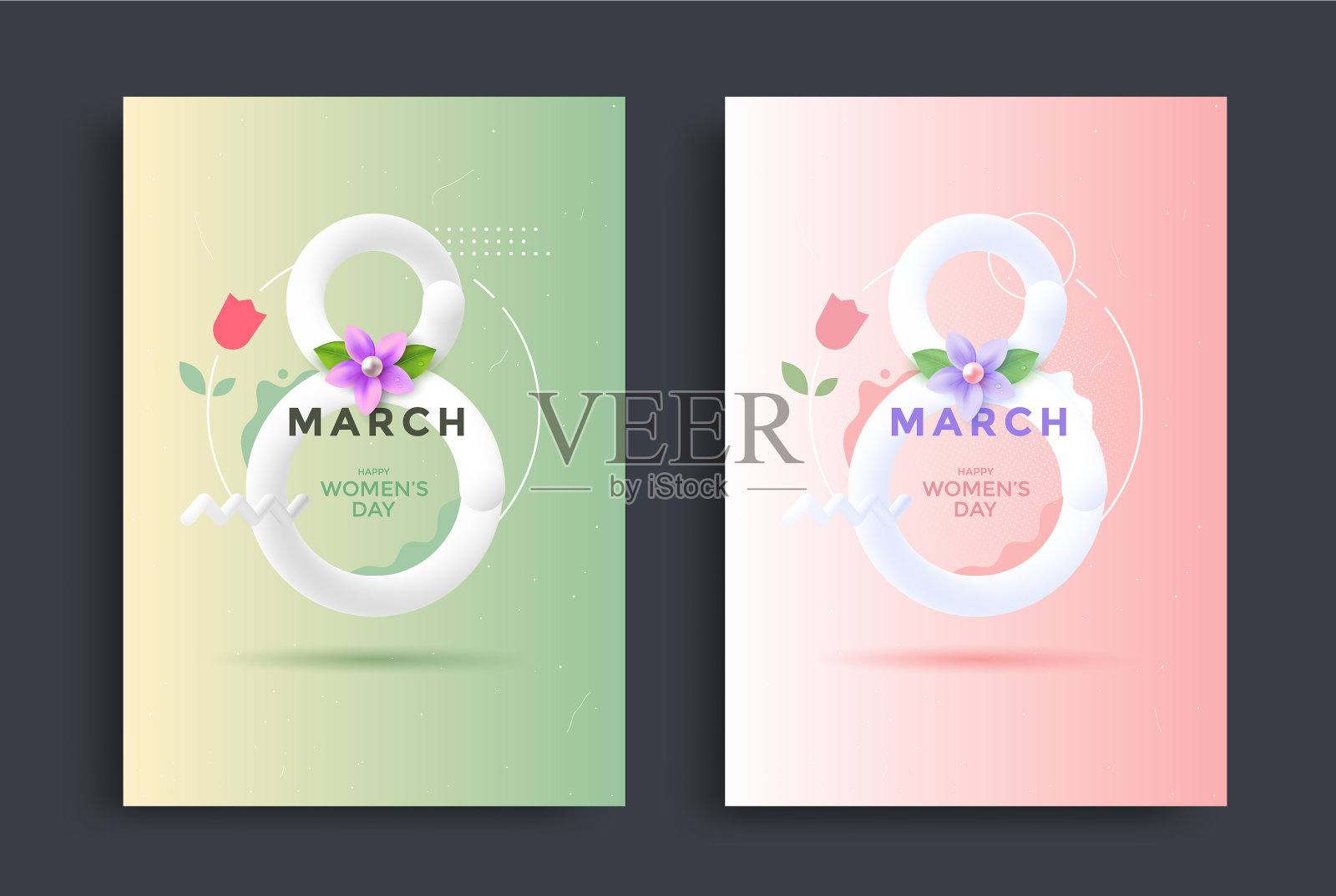 3月8日贺卡设计与花郁金香设计模板素材