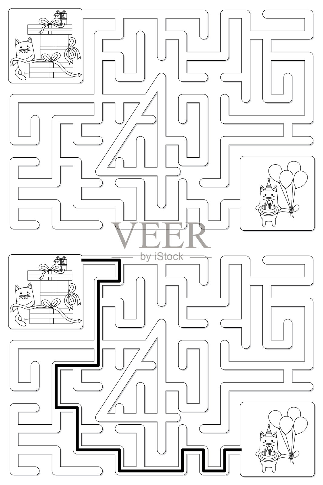 简单的猫迷宫-第4步插画图片素材