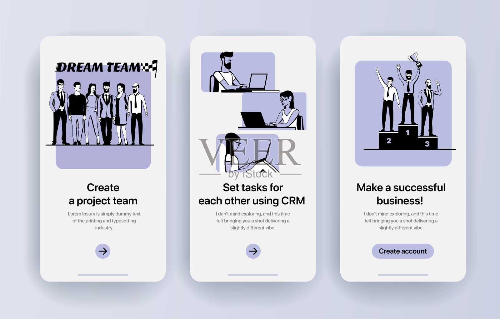 员工团队成功地从事着业务。移动应用模板与业务主题插图。竞争。视觉指令。UI模型。高分的赢家。插画图片素材