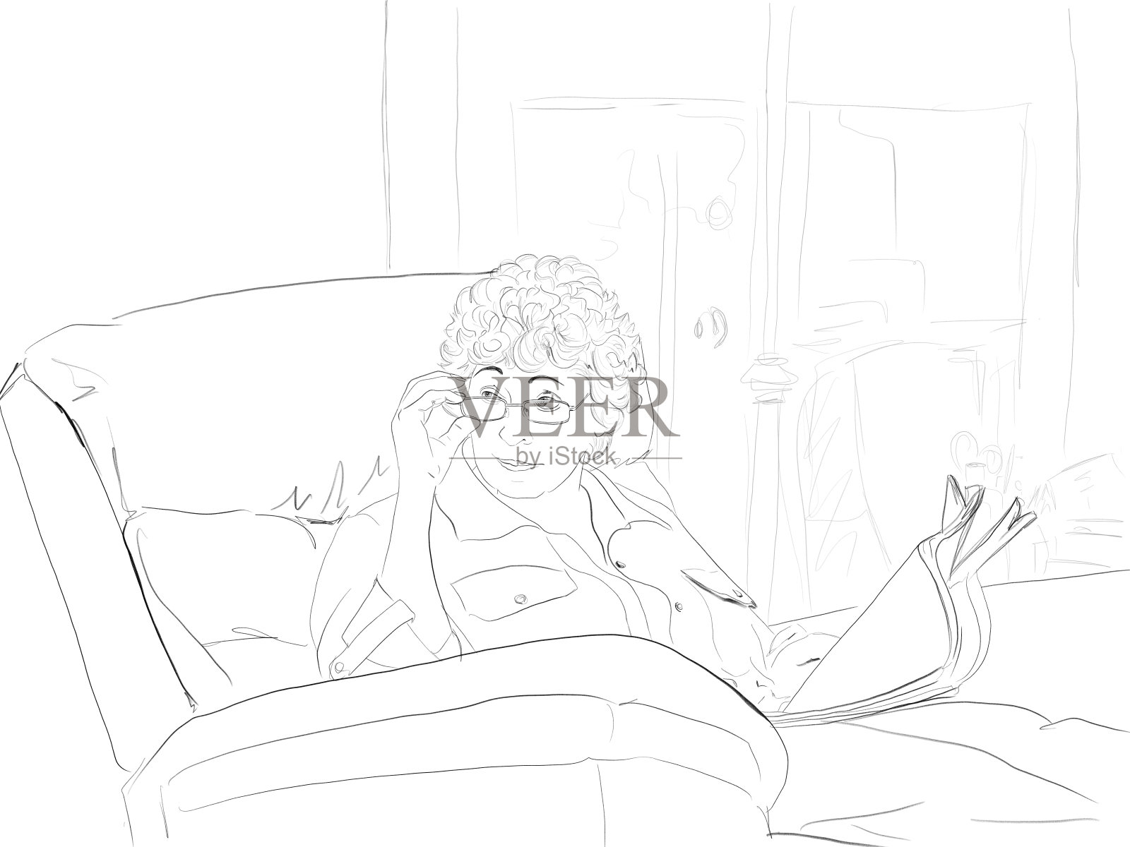 妈妈椅子绘画BW插画图片素材