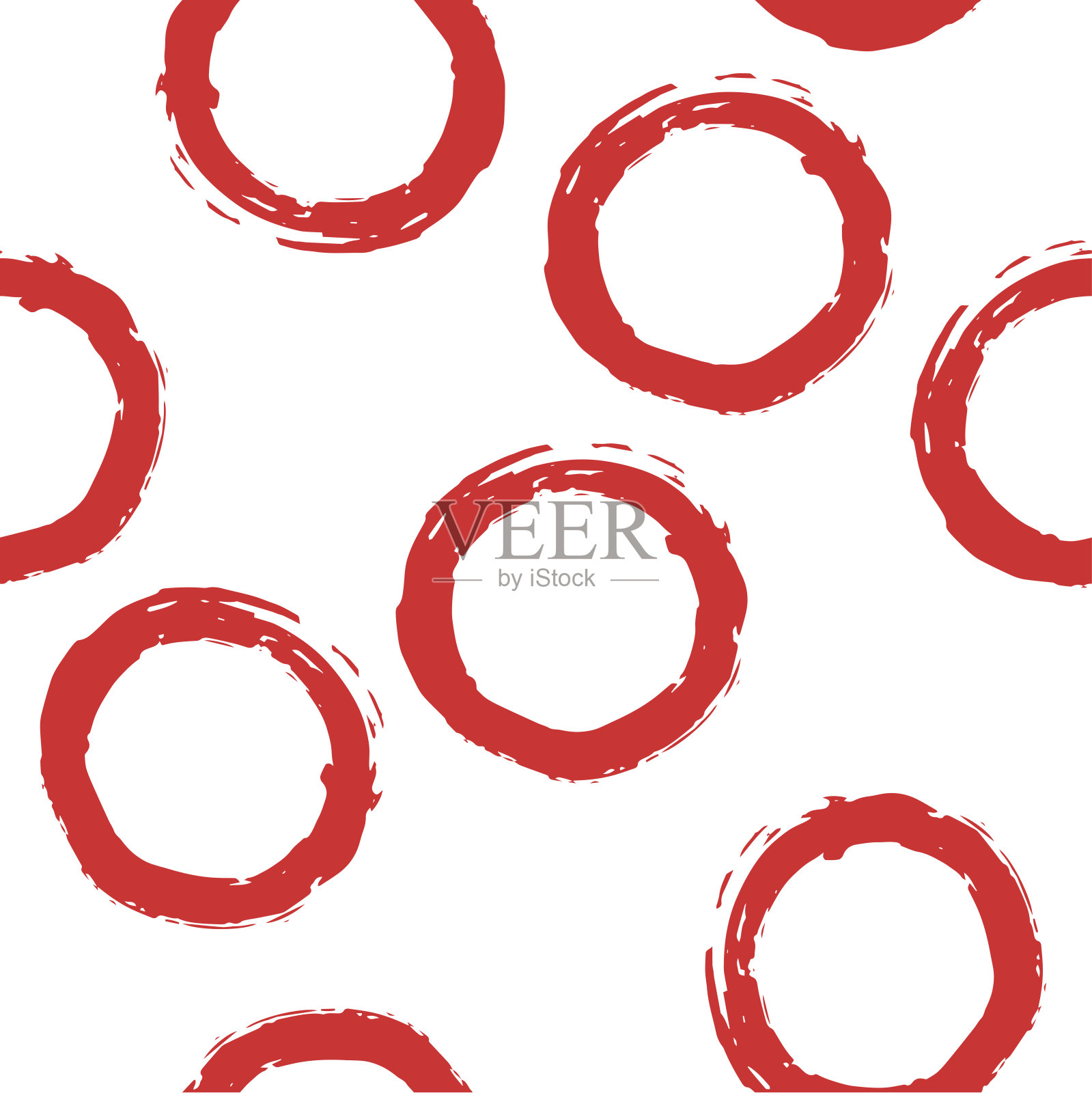 无缝图案与红色的圆圈在白色的背景。矢量设计的纺织品，背景，衣服，包装纸，网站和墙纸。时尚插画无缝图案。插画图片素材