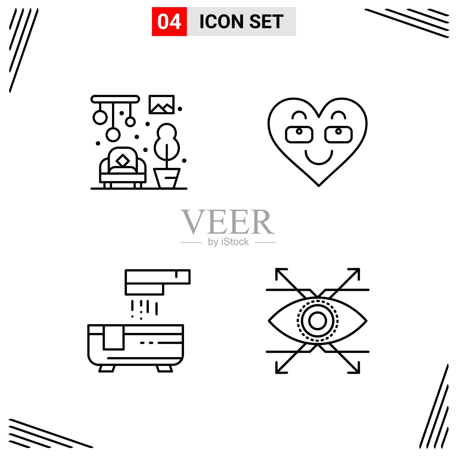 4图标线条样式基于网格的创意轮廓图标素材