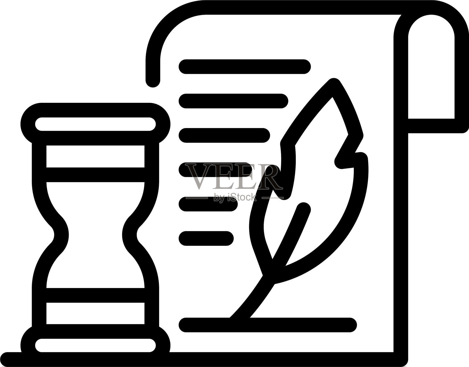 沙漏和羊皮纸图标轮廓风格插画图片素材