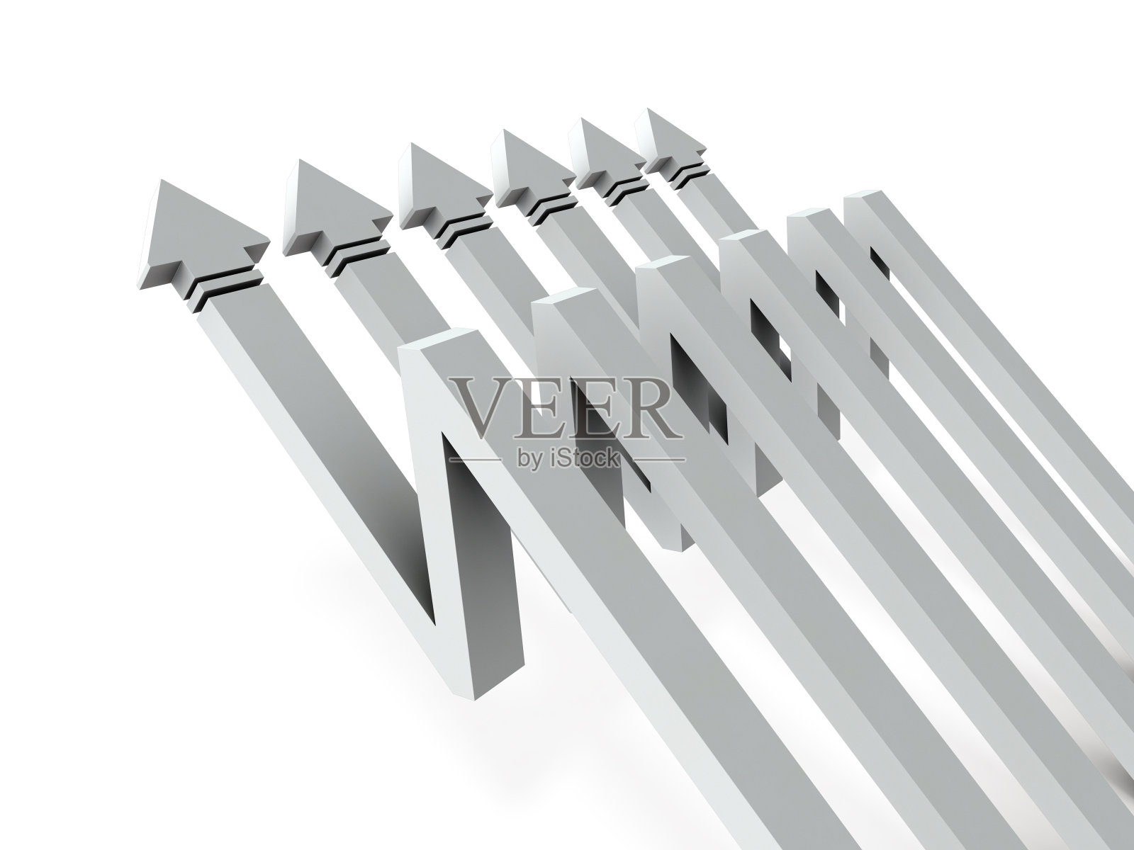 落下后跳跃的箭。这是一个抽象的v型复苏。白色背景。3 d演示。照片摄影图片