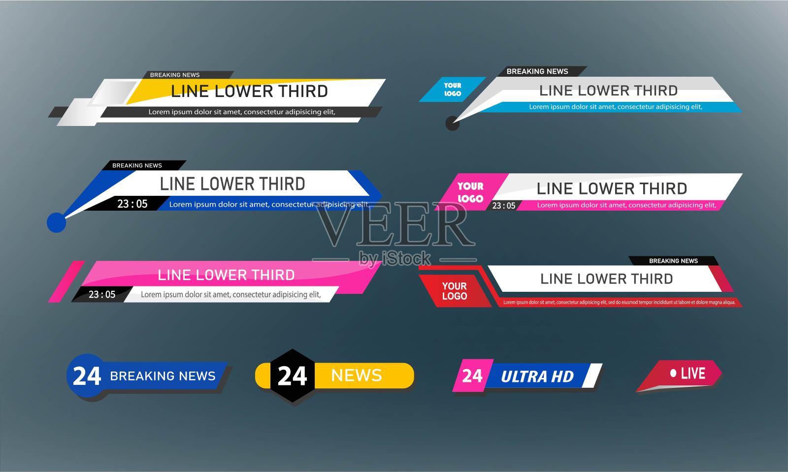 低三电视新闻条集向量。新闻下三分之一包。电视新闻条设置向量。设计模板素材