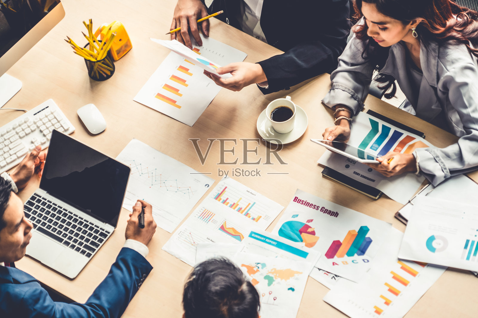 商务人士小组会议俯视图拍摄照片摄影图片