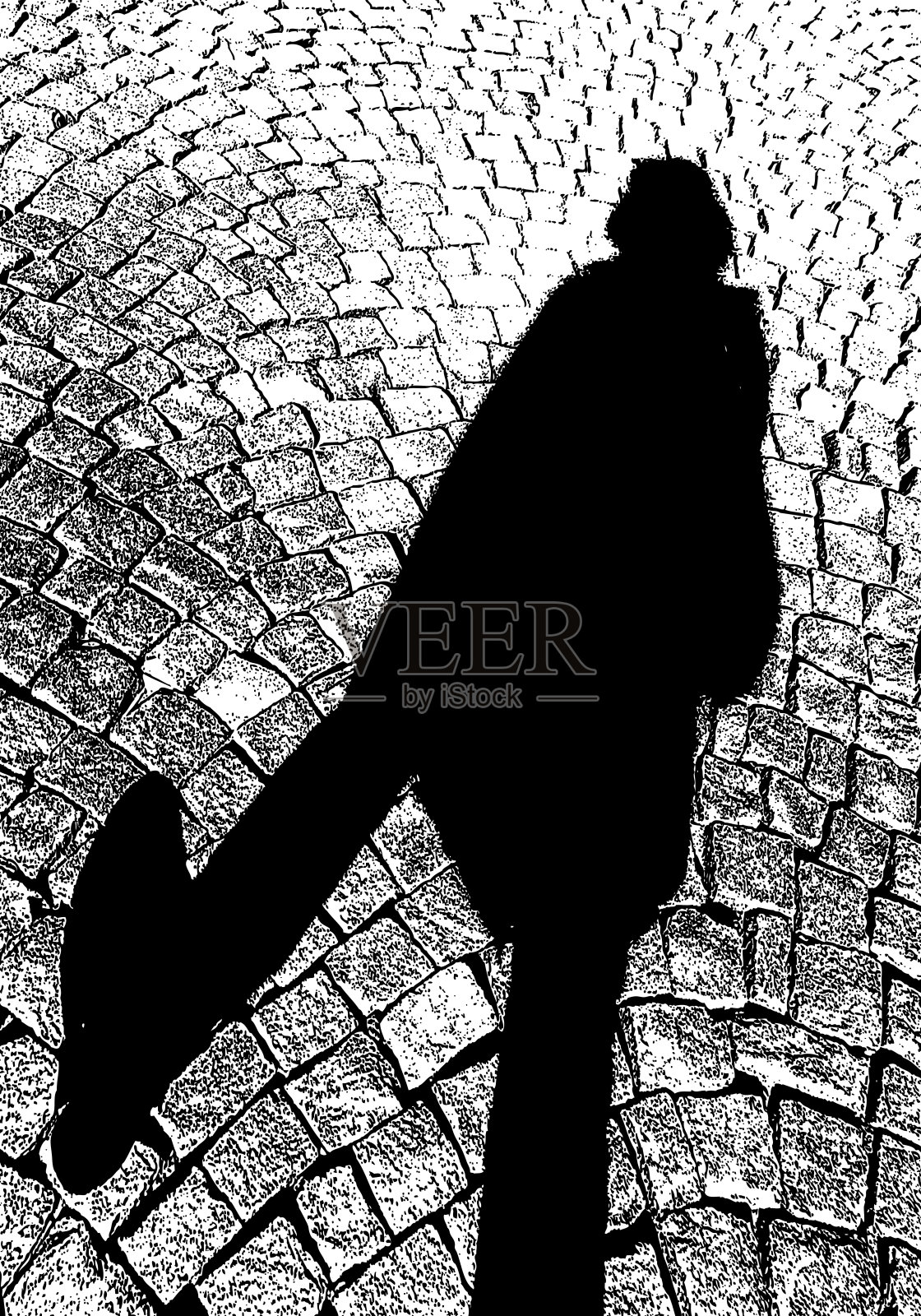 矢量插图的鹅卵石路面与阴影市民行走在阳光明媚的日子插画图片素材