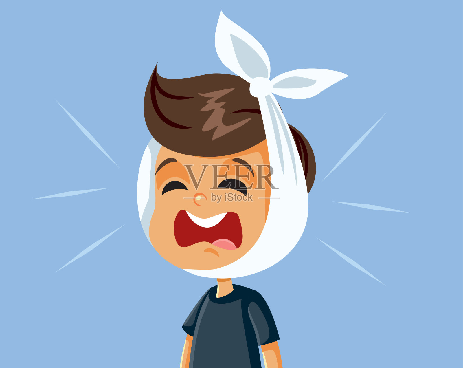 小男孩牙疼感觉很疼插画图片素材