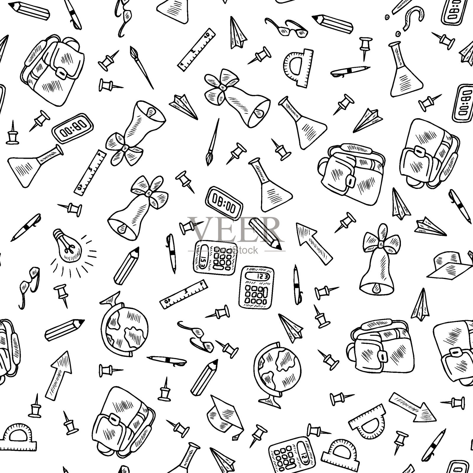 回到学校，涂鸦无缝衔接插画图片素材