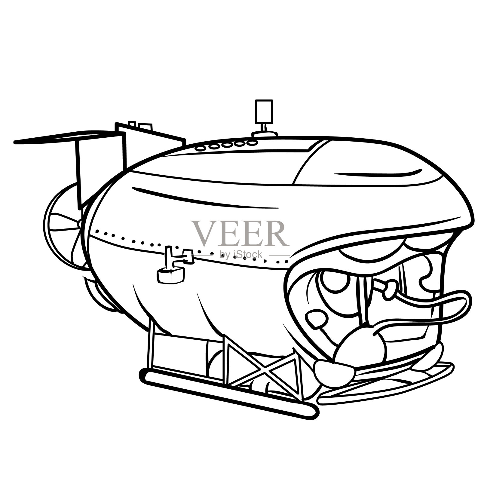潜艇素描，上色，白色背景上孤立的物体，矢量图，设计元素图片