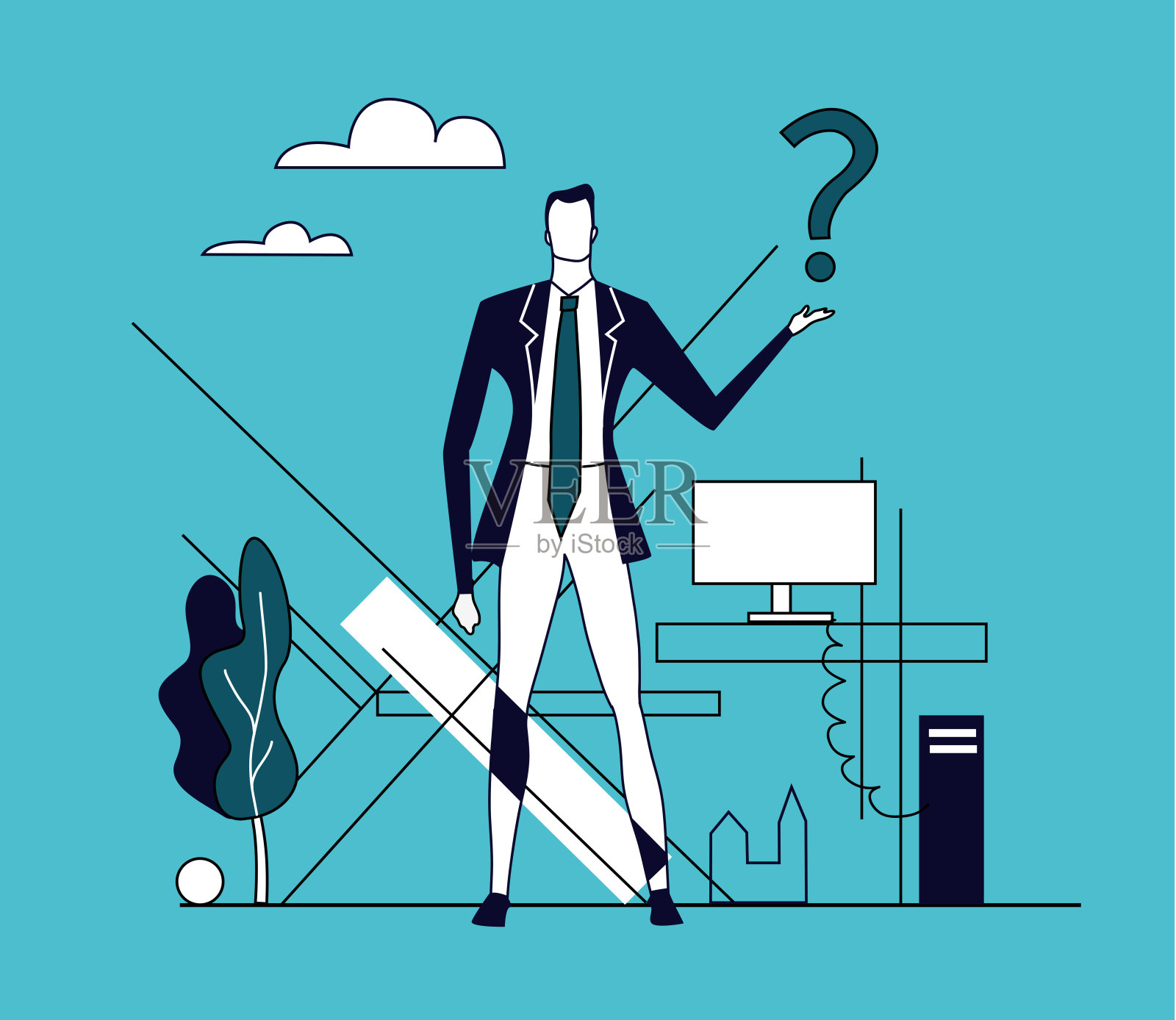 成功的商人带着问号。业务概念说明插画图片素材