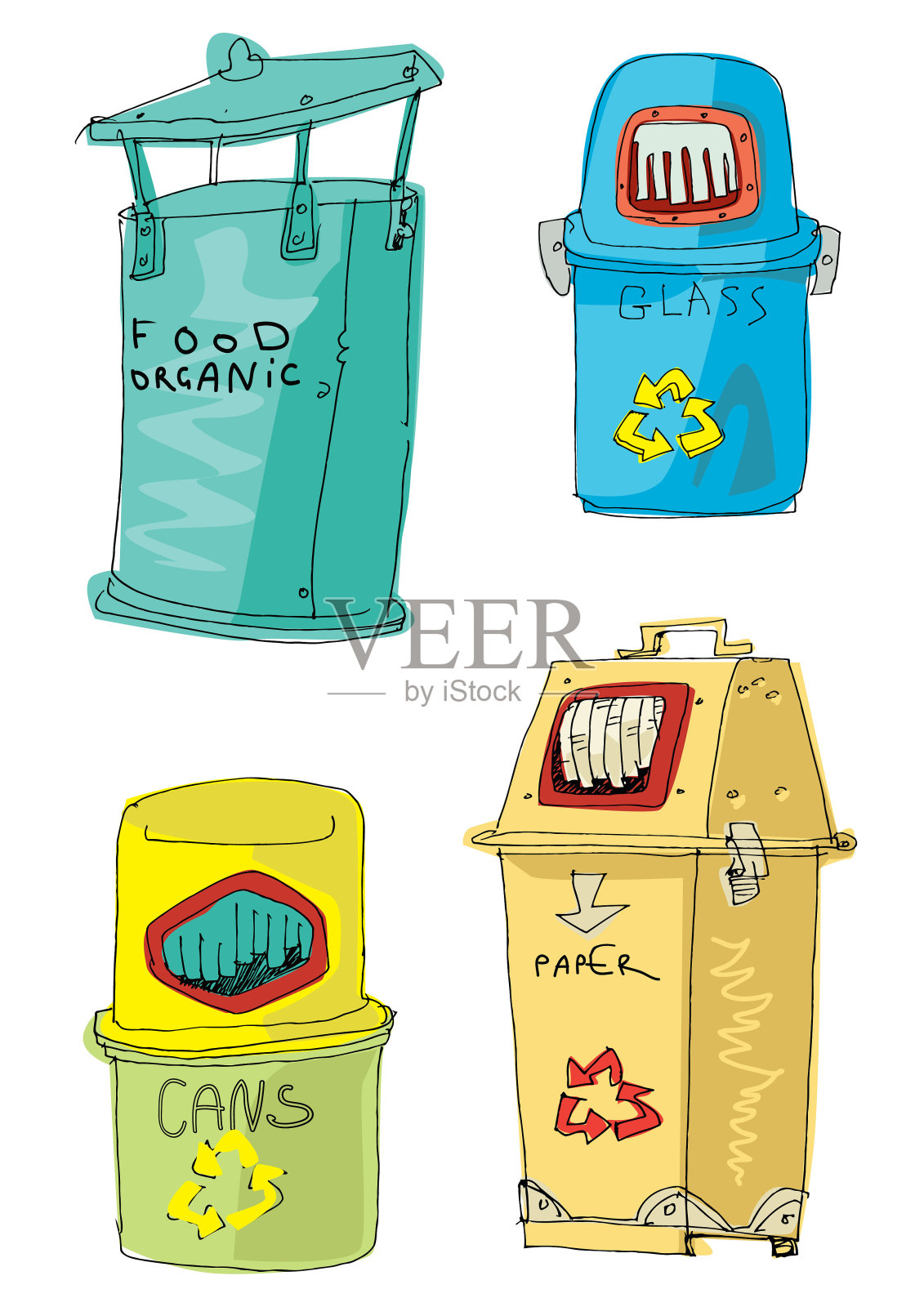 用于分隔垃圾收集的桶集设计元素图片