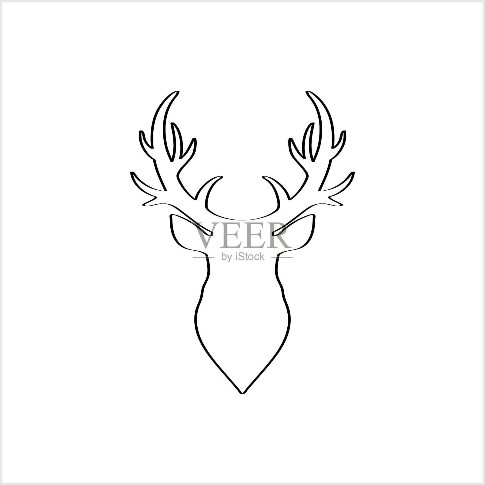 麋鹿头图标草图模板鹿头的轮廓与鹿角孤立在白色圣诞节的象征轮廓矢量