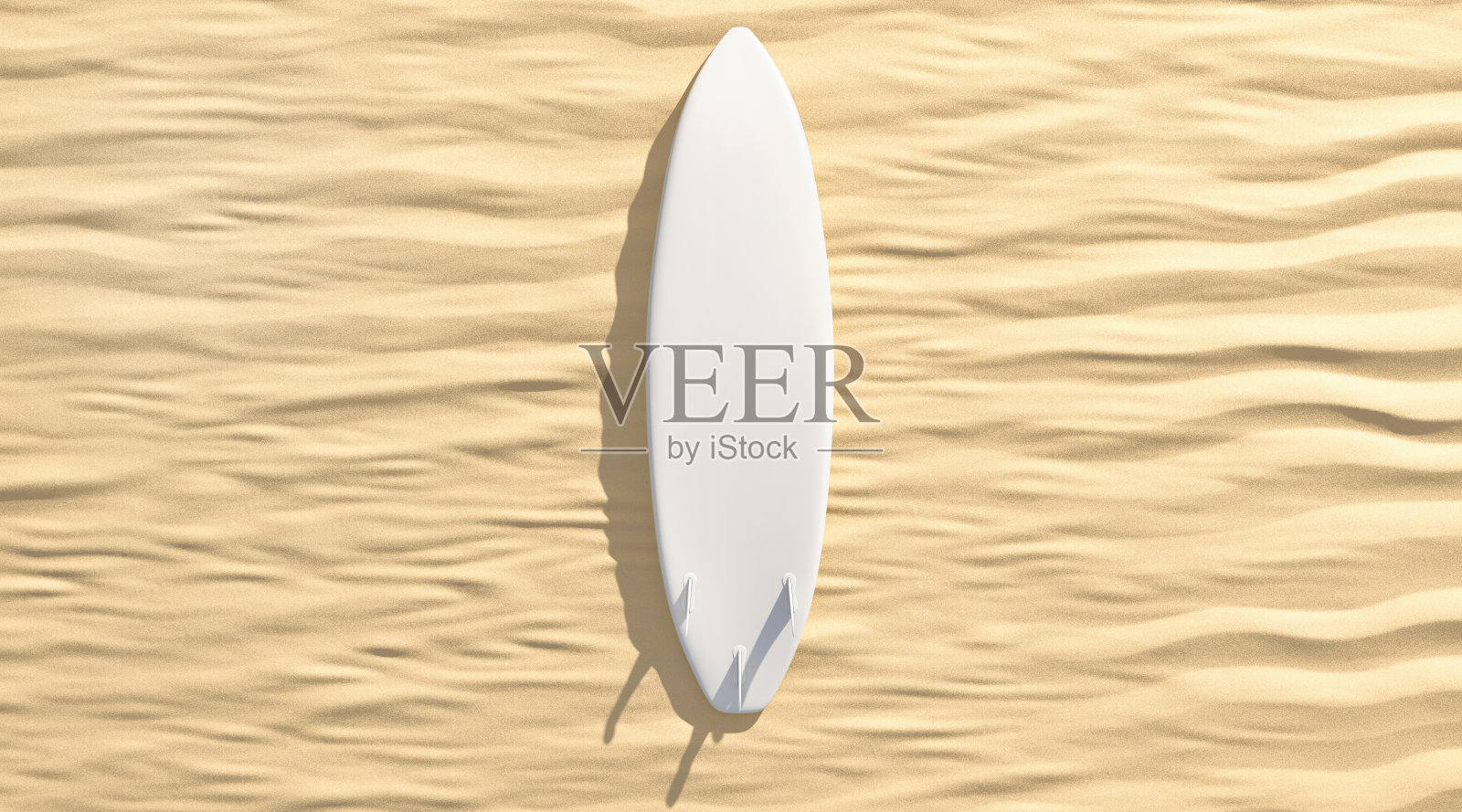 空白的白色冲浪板与鳍躺在沙模型照片摄影图片